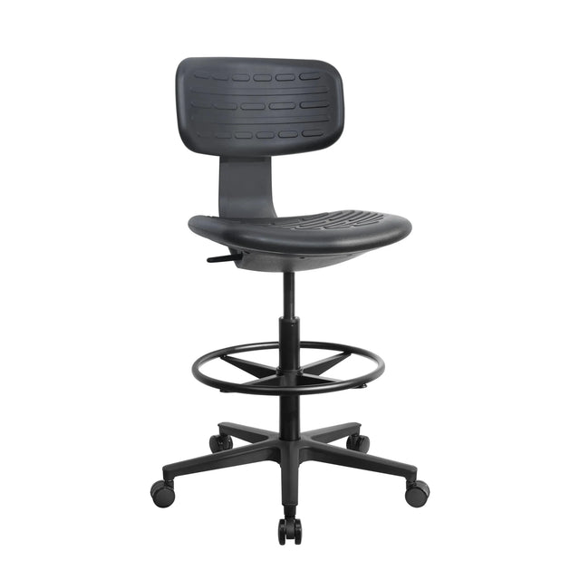 Silla de mostrador TOP WORK B negra con aro reposapiés y base con ruedas de hjh OFFICE