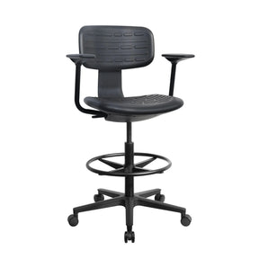 Silla de mostrador TOP WORK B1 negra con reposabrazos, aro reposapiés y base con ruedas de hjh OFFICE