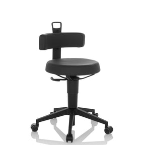 Taburete giratorio TOP WORK FLEX PU negro de cuero sintético con respaldo y base con ruedas de hjh OFFICE