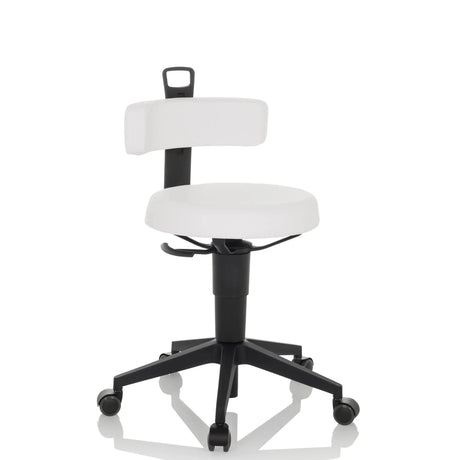 Taburete giratorio TOP WORK FLEX PU blanco con tapizado de cuero sintético y base negra de hjh OFFICE