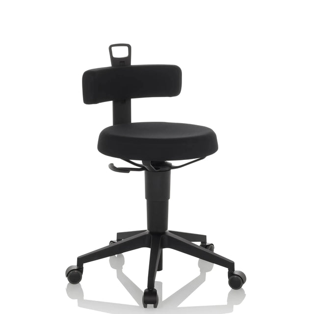 Taburete giratorio TOP WORK FLEX negro con tapizado de tela, respaldo y cinco ruedas de hjh OFFICE