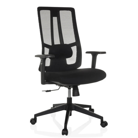 Silla de oficina profesional TRAMORE BASE negra con respaldo de malla y reposabrazos de hjh OFFICE