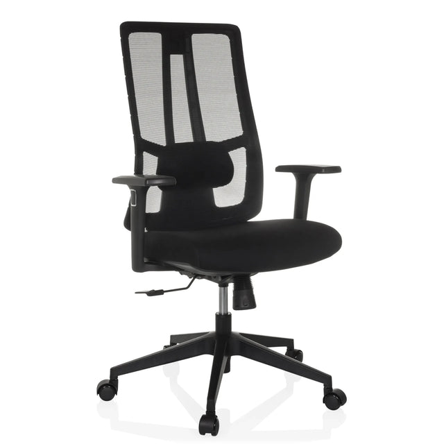 Silla de oficina profesional TRAMORE BASE negra con respaldo de malla y reposabrazos de hjh OFFICE