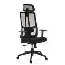 Silla de oficina profesional TRAMORE negra con respaldo de malla, reposacabezas y reposabrazos de hjh OFFICE