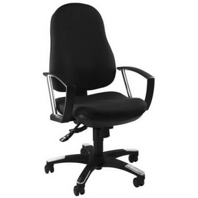 Silla Home Office TRENDY SY con tapicería de tela negra y reposabrazos de metal de Topstar