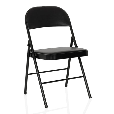 Silla plegable TUDELA H negra con funda de cuero sintético y estructura negra de hjh OFFICE