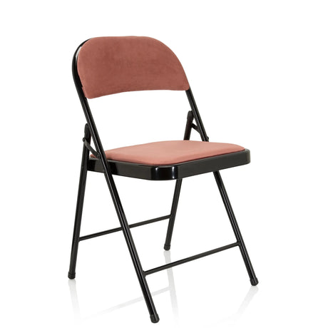 silla plegable TUDELA I con funda de tela de terciopelo rosa y estructura negra de hjh OFFICE