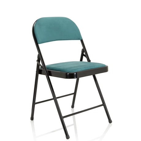Silla plegable TUDELA I turquesa con tapizado de terciopelo y estructura de metal negra de hjh OFFICE
