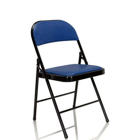Silla plegable TUDELA azul con funda de cuero sintético y estructura negra de hjh OFFICE