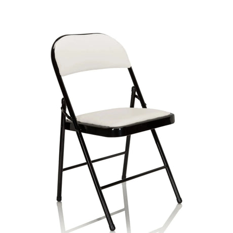 silla plegable TUDELA blanca con funda de cuero sintético y estructura de metal negro de hjh OFFICE