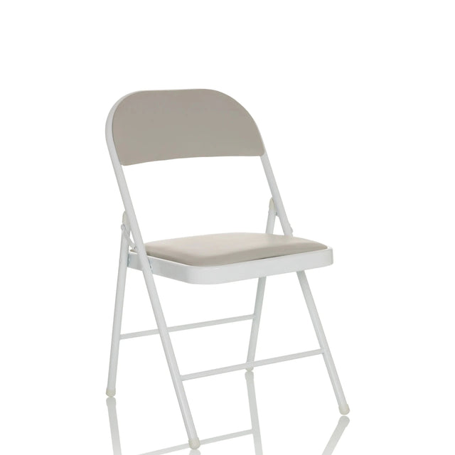 Silla plegable TUDELA W gris con tapizado de cuero sintético y estructura metálica blanca de hjh OFFICE