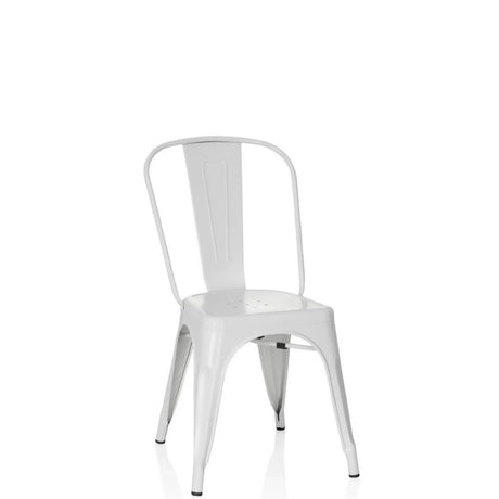 Silla de comedor VANTAGGIO BRUSH de metal blanca con respaldo redondo de hjh OFFICE