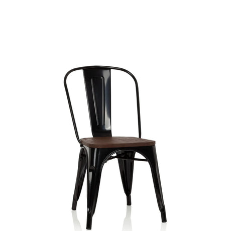 Silla de comedor negra VANTAGGIO COMFORT W con asiento de madera oscura y estructura metálica de hjh OFFICE