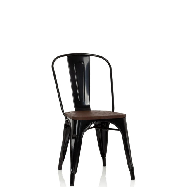 Silla de comedor negra VANTAGGIO COMFORT W con asiento de madera oscura y estructura metálica de hjh OFFICE