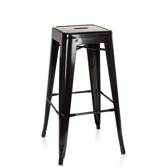 Taburete de bar VANTAGGIO HIGH negro de metal con asiento cuadrado y reposapiés de hjh OFFICE