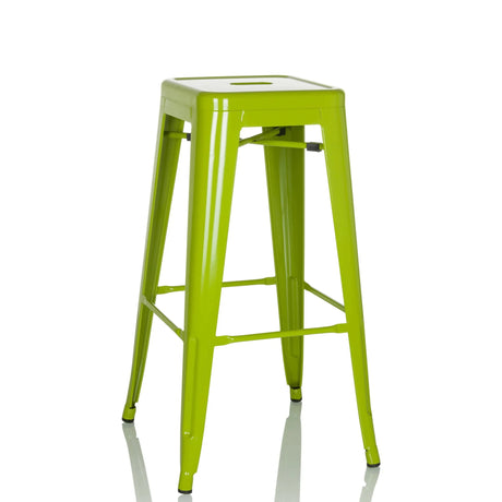 Taburete de bar verde VANTAGGIO HIGH de metal con superficie brillante y reposapiés de hjh OFFICE