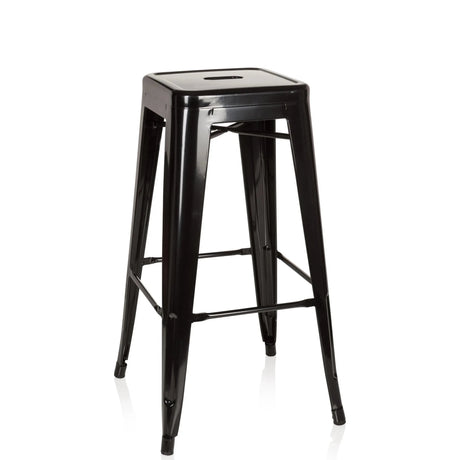 Taburete de bar VANTAGGIO HIGH negro de metal con asiento cuadrado y reposapiés de hjh OFFICE