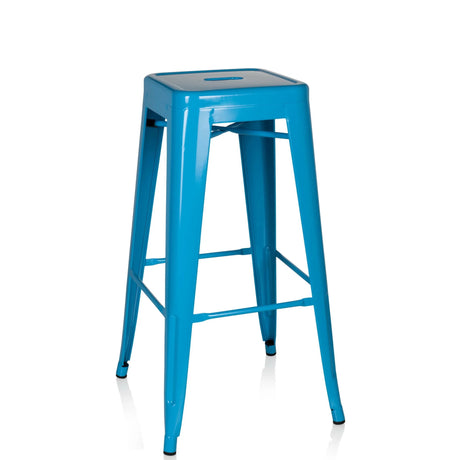 Taburete de bar VANTAGGIO HIGH de metal en color azul claro con cuatro patas y reposapiés de hjh OFFICE