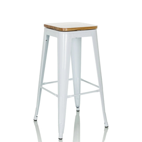 Taburete de bar VANTAGGIO HIGH WS blanco con asiento cuadrado de madera y estructura metálica de hjh OFFICE