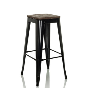 taburete de bar VANTAGGIO HIGH WS con estructura metálica negra y asiento de madera oscura de hjh OFFICE