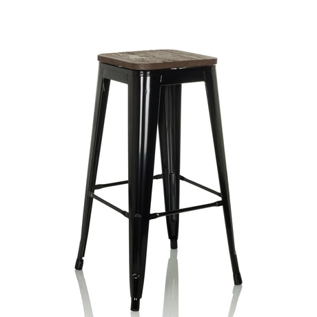 taburete de bar VANTAGGIO HIGH WS con estructura metálica negra y asiento de madera oscura de hjh OFFICE