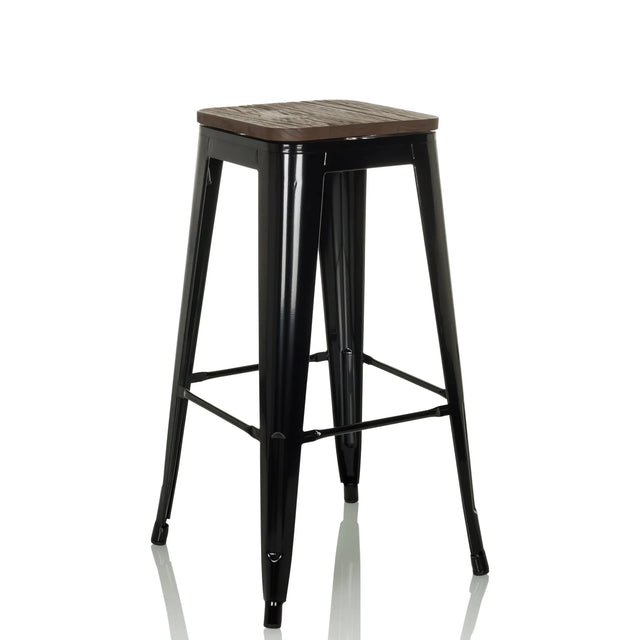 taburete de bar VANTAGGIO HIGH WS con estructura metálica negra y asiento de madera oscura de hjh OFFICE