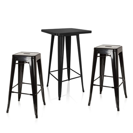 Conjunto de bar Vantaggio Set negro con una mesa alta cuadrada y dos taburetes a juego de hjh OFFICE