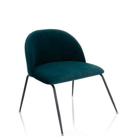 Silla tapizada VELVO en color azul petróleo con respaldo curvado y patas delgadas de metal negro de hjh OFFICE