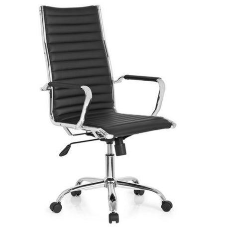Sillón de oficina profesional VEMONA 20 con tapicería de cuero negro y elementos cromados brillantes de hjh OFFICE
