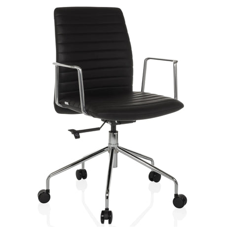 Sillón de alta gama VEMONA 30 con tapizado negro, reposabrazos cromados y base con ruedas de hjh OFFICE