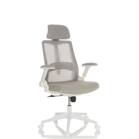 Silla Home Office VENDO W en gris con respaldo de malla y base blanca de hjh OFFICE
