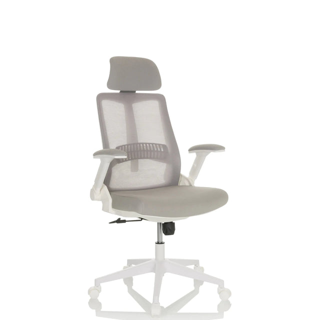 Silla Home Office VENDO W en gris con respaldo de malla y base blanca de hjh OFFICE