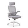 Silla Home Office Vertuflex en gris con respaldo de malla, reposacabezas y estructura blanca de MyBuero
