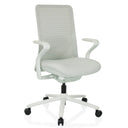 Silla alta gama VERVIO en gris claro con respaldo de malla y base con ruedas de hjh OFFICE