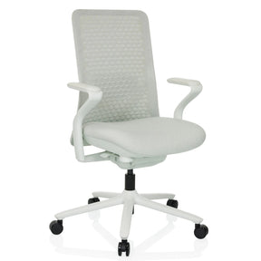 Silla alta gama VERVIO en gris claro con respaldo de malla y base con ruedas de hjh OFFICE