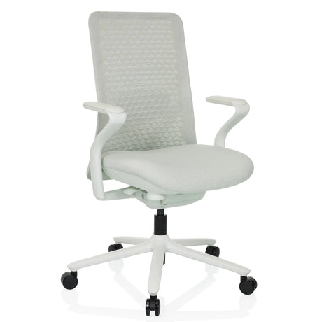 Silla alta gama VERVIO en gris claro con respaldo de malla y base con ruedas de hjh OFFICE
