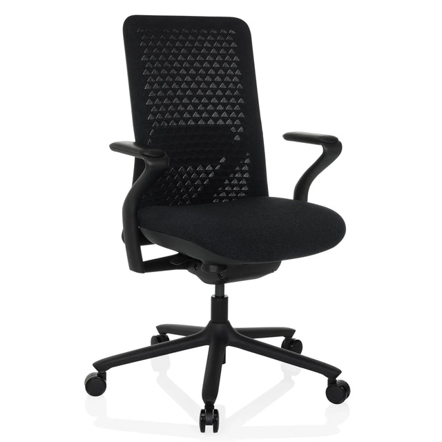Silla alta gama VERVIO en negro con respaldo de malla y reposabrazos de hjh OFFICE