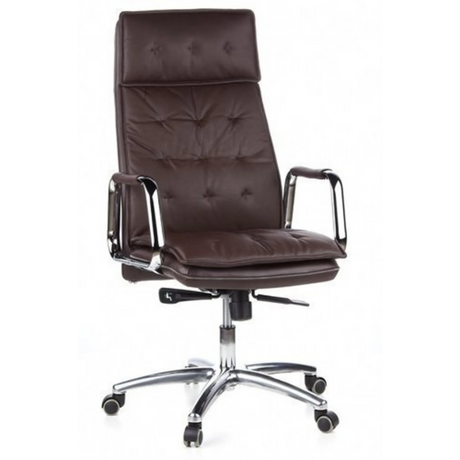 Sillón de oficina profesional VILLA 20 con tapicería de cuero sintético marrón y reposabrazos cromados de hjh OFFICE