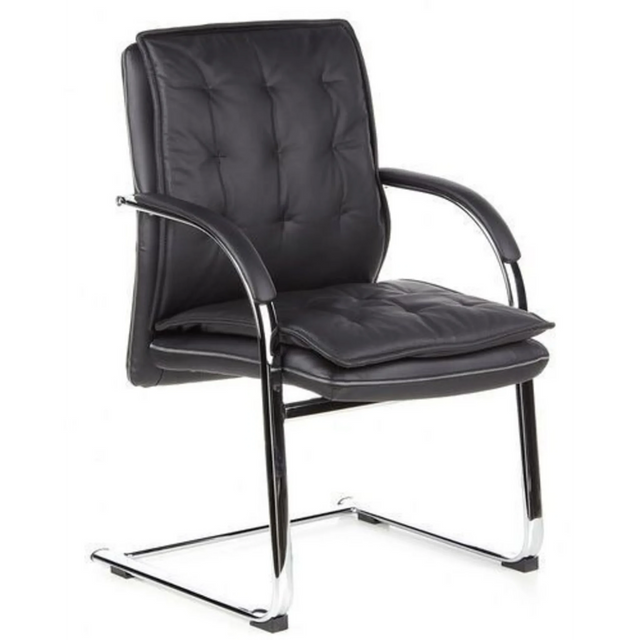 Silla viga voladiza VILLA V negra con tapizado acolchado y estructura cromada de hjh OFFICE