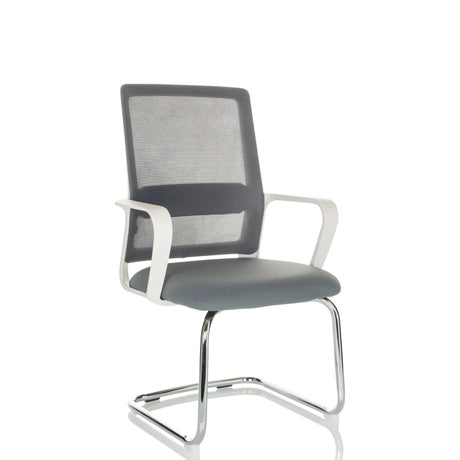 Silla de viga voladiza VISITER W gris con respaldo de malla y estructura cromada de hjh OFFICE