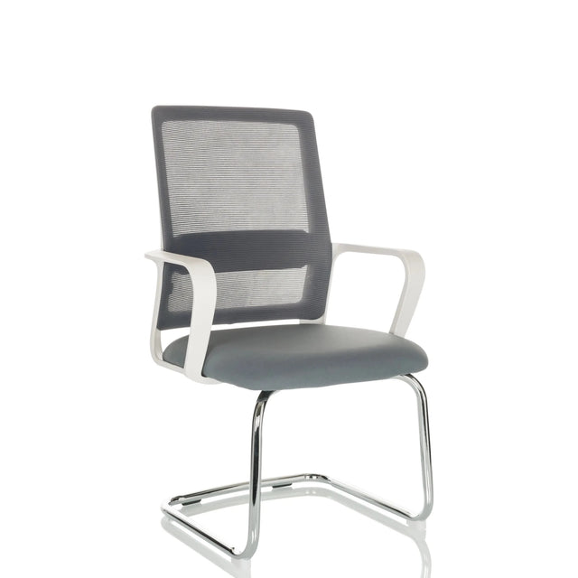 Silla de viga voladiza VISITER W gris con respaldo de malla y estructura cromada de hjh OFFICE