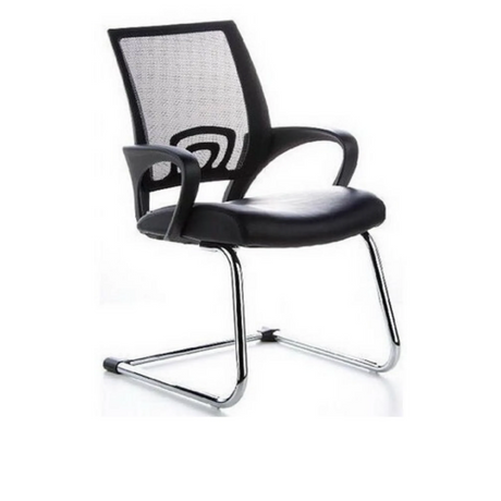 Silla viga voladiza VISTO NET V negra con respaldo de malla y estructura de patines cromada de hjh OFFICE
