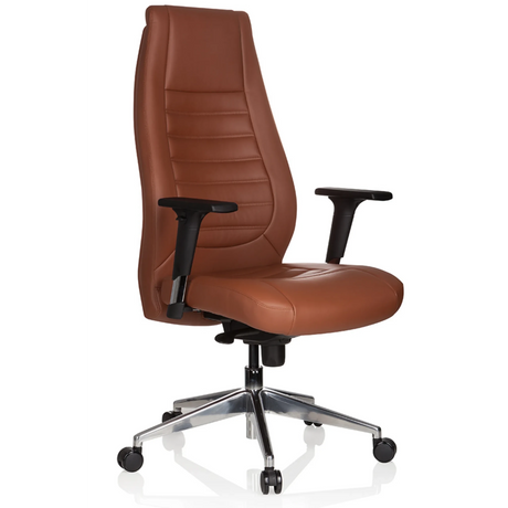 Sillón de oficina profesional VITORO en cuero marrón con reposabrazos y base negros de hjh OFFICE