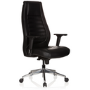 Sillón de oficina profesional VITORO negro con revestimiento de cuero, reposabrazos y base de estrella cromada de hjh OFFICE