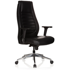 Sillón de oficina profesional VITORO negro con revestimiento de cuero, reposabrazos y base de estrella cromada de hjh OFFICE
