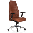 Sillón de oficina profesional VITORO en cuero marrón con reposabrazos y base negros de hjh OFFICE