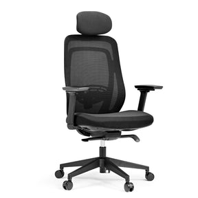 Silla de oficina profesional Vivadapt negra con respaldo de malla, reposacabezas y reposabrazos de hjh OFFICE