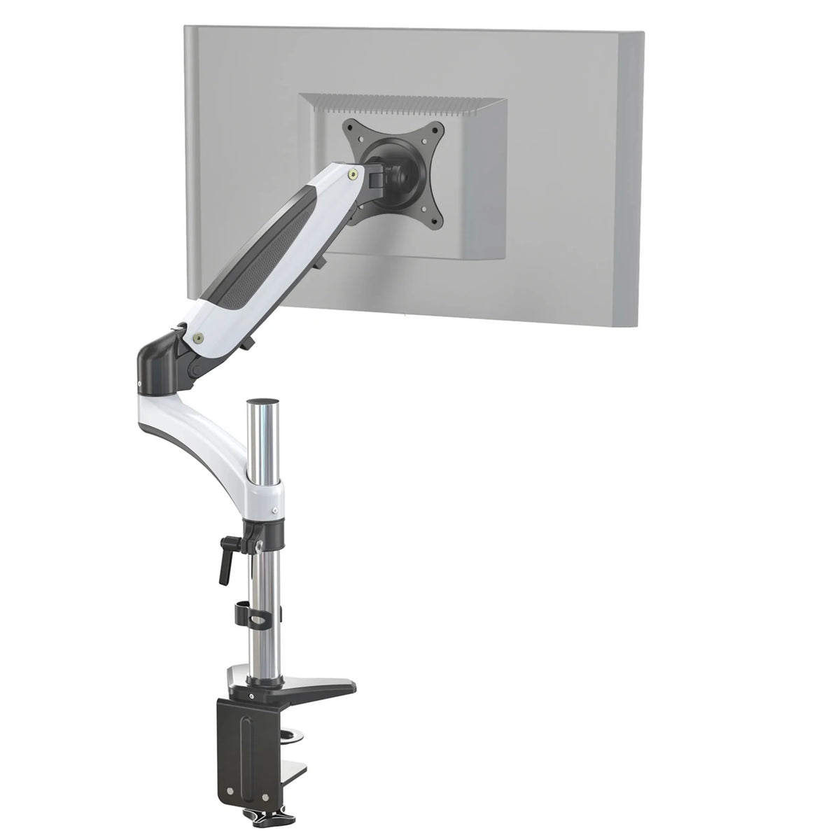 Soporte de monitor VM-MG1 en blanco y negro con brazo giratorio flexible y fijación a mesa de hjh OFFICE