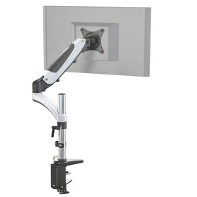 Soporte de monitor VM-MG1 en blanco y negro con brazo giratorio flexible y fijación a mesa de hjh OFFICE