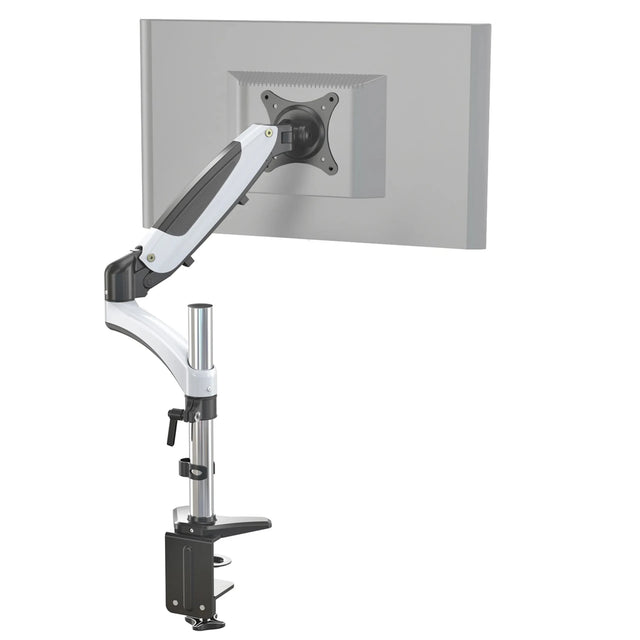 Soporte de monitor VM-MG1 en blanco y negro con brazo giratorio flexible y fijación a mesa de hjh OFFICE
